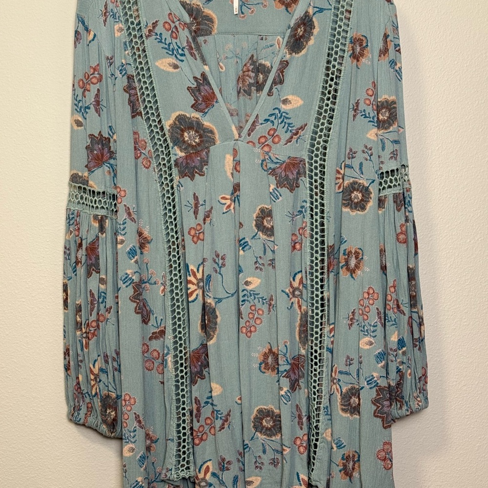 Women’s Free People Just the Two of Us Floral Tunic Dress Mint Green